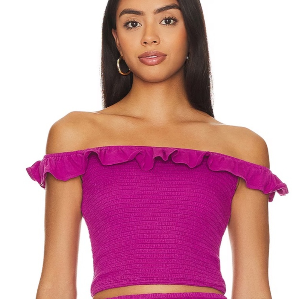 Bobi WHITE Ruffle Off the Shoulder Top